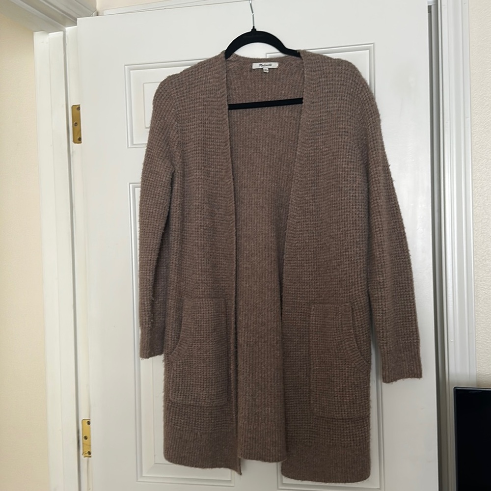 Madewell Long Brown Wool Waffle Cardigan